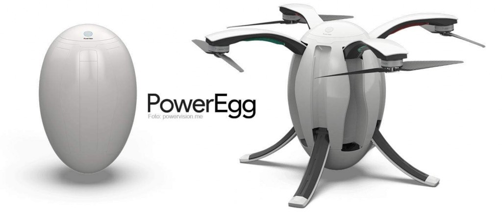 PowerEgg Drohne (Quadrocopter) von PowerVision - aufgeklappt und als Ei