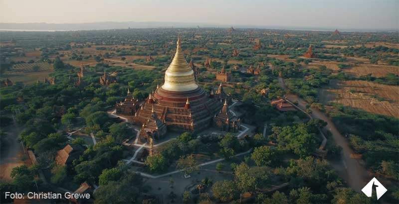 Weltreise mit Drohne gefilmt: Bild aus Bagan in Myanmar