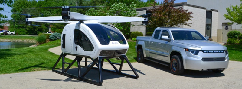 SureFly Helikopter-Drohne - Größenvergleich mit Auto
